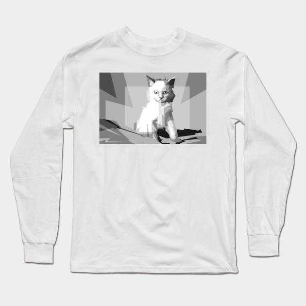 cat grayscale Long Sleeve T-Shirt by Rizkydwi